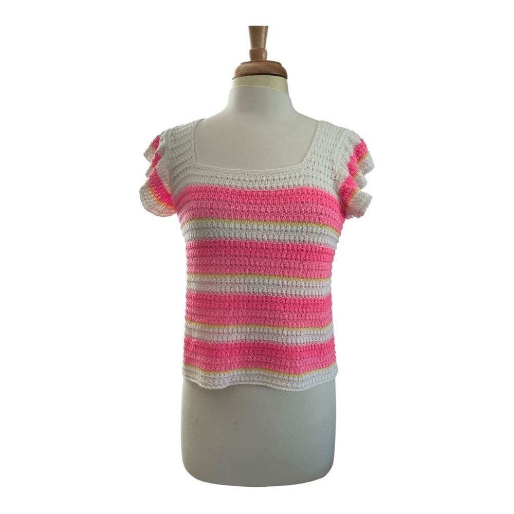Lilly Pulitzer Cordetta Sweater Pink Shandy Textured Sail Stripe Size Small